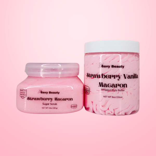 Strawberry Vanilla Macaron- Whipped Body Butter & Sugar Scrub